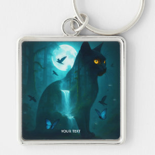 Fantasy Cute Black Surreal Cat Keychain