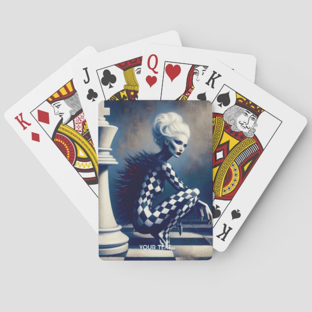 Fantasy Cute Black White Lady Poker Cards (Back)