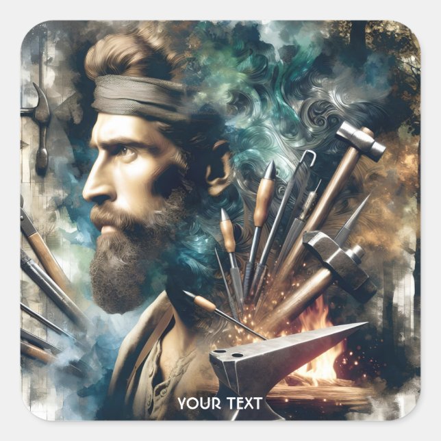 Fantasy Cute Blacksmith And Instruments Square Sticker (Front)