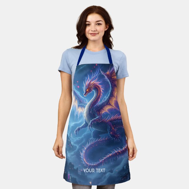 Fantasy Cute Blue Dragon City Apron (Worn)