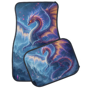 Fantasy Cute Blue Dragon City Car Floor Mat