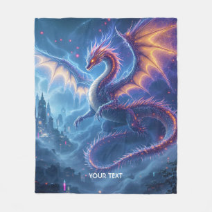 Fantasy Cute Blue Dragon City Fleece Blanket