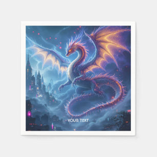 Fantasy Cute Blue Dragon City Napkins