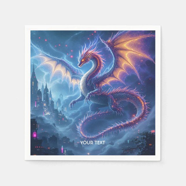 Fantasy Cute Blue Dragon City Napkins (Front)