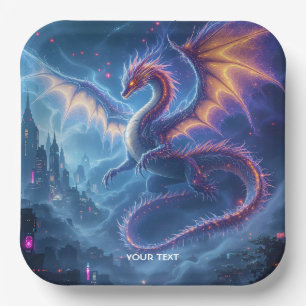 Fantasy Cute Blue Dragon City Paper Plates