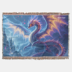 Fantasy Cute Blue Dragon City Throw Blanket