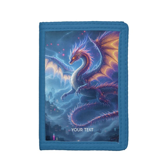 Fantasy Cute Blue Dragon City Trifold Wallet (Front Vertical)