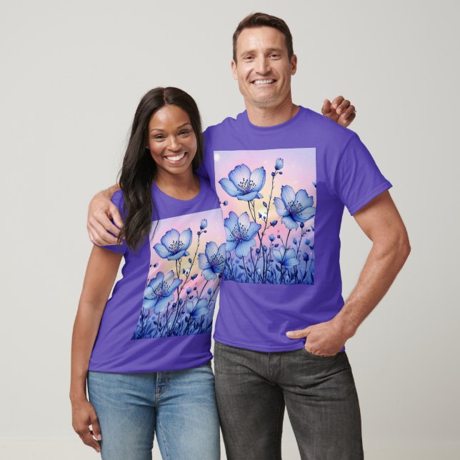 Fantasy Cute  Blue Flowers Field T-Shirt (Unisex)
