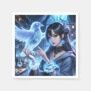 Fantasy Cute Blue Girl Raven Napkins