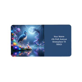 Fantasy Cute Blue Heron Lake Label by HumusInPita at Zazzle