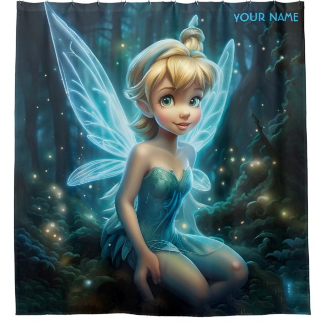Fantasy Cute Blue Magic Fairy Shower Curtain (Front)