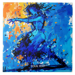 Fantasy Cute Blue Orange Dancer Ceramic Tile