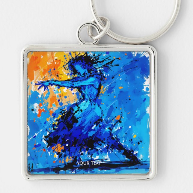 Fantasy Cute Blue Orange Dancer Keychain (Front)