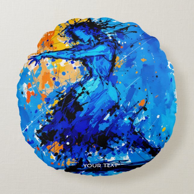 Fantasy Cute Blue Orange Dancer Round Pillow (Front)