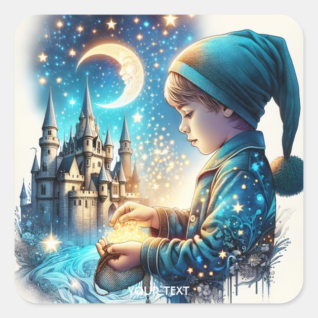 Fantasy Cute Blue Pajamas Child Square Sticker (Front)