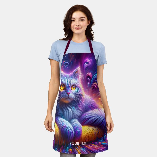 Fantasy Cute Blue Purple Cat Apron (Worn)