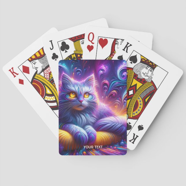 Fantasy Cute Blue Purple Cat Poker Cards (Back)