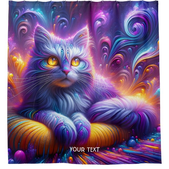Fantasy Cute Blue Purple Cat Shower Curtain (Front)
