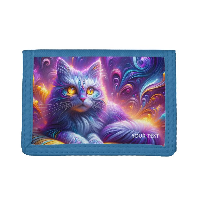 Fantasy Cute Blue Purple Cat Trifold Wallet (Front)