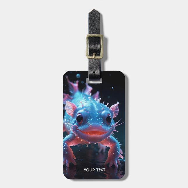 Fantasy Cute Blue Smiling Axolotl Luggage Tag (Front Vertical)