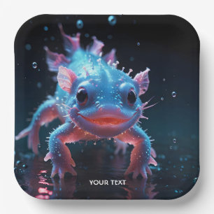 Fantasy Cute Blue Smiling Axolotl Paper Plates