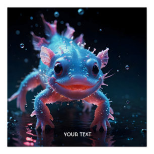 Fantasy Cute Blue Smiling Axolotl Poster
