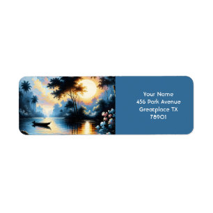 Fantasy Cute Boat Sunset Lake Label