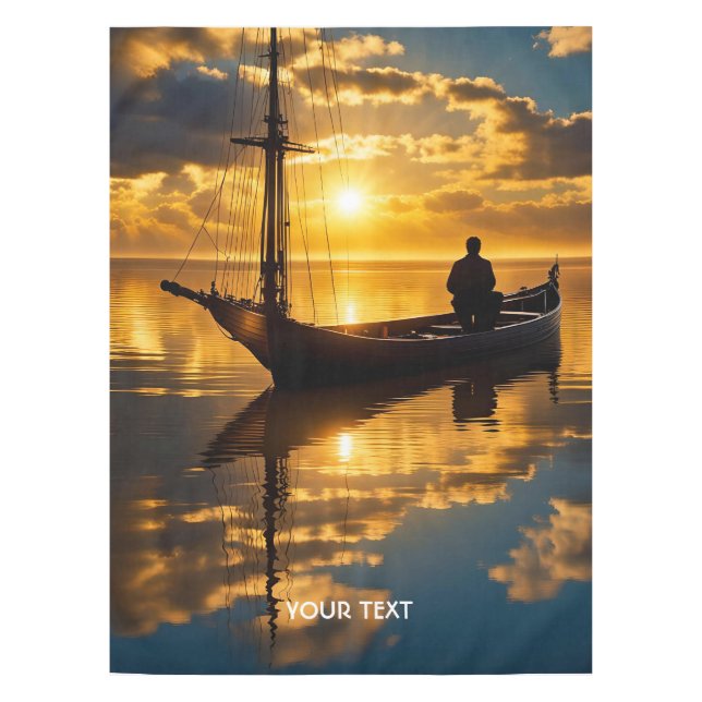 Fantasy Cute Boat Sunset Sea Tablecloth (Front)