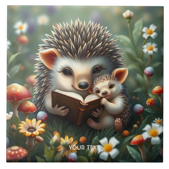 Fantasy Cute Book Mushrooms Flowers Ceramic Tile (Front)