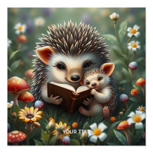 Fantasy Cute Book Mushrooms Flowers Poster