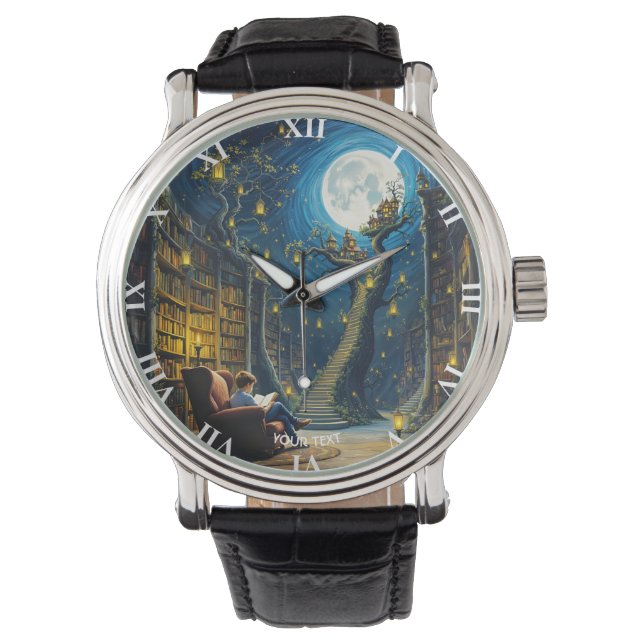 Fantasy Cute Boy Tree Library Watch (Front)
