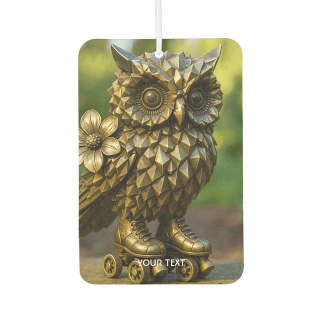 Fantasy Cute Brass Owl Skates Air Freshener (Front)