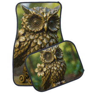 Fantasy Cute Brass Owl Skates Car Floor Mat
