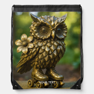 Fantasy Cute Brass Owl Skates Drawstring Bag