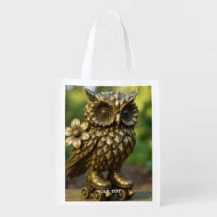 Fantasy Cute Brass Owl Skates Grocery Bag