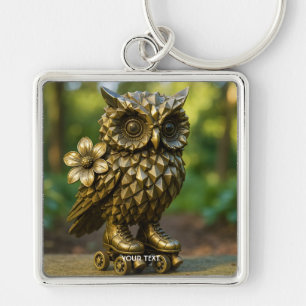Fantasy Cute Brass Owl Skates Keychain