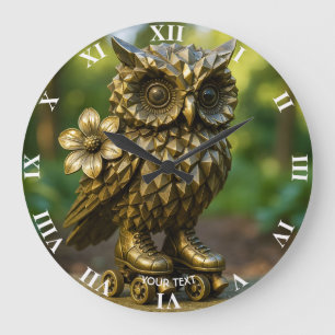 Fantasy Cute Brass Owl Skates Large Clock