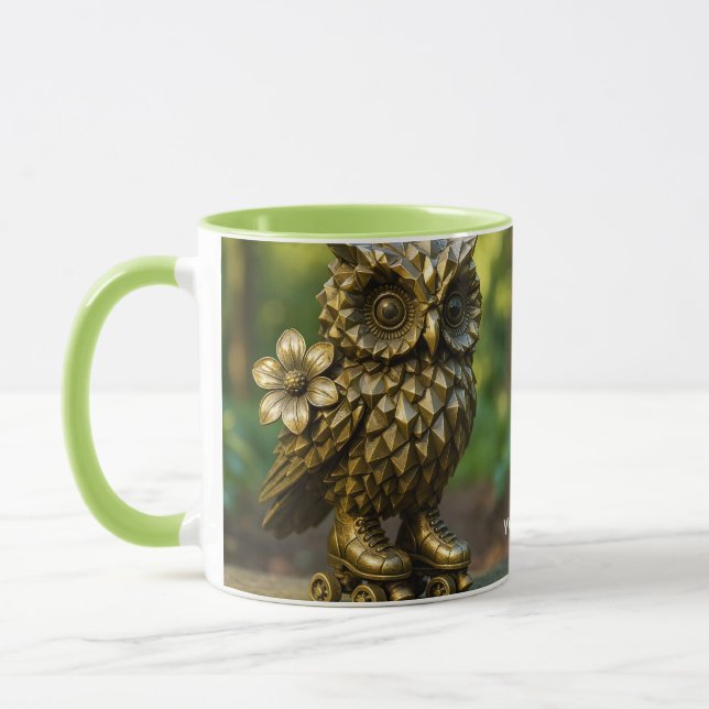 Fantasy Cute Brass Owl Skates Mug (Left)