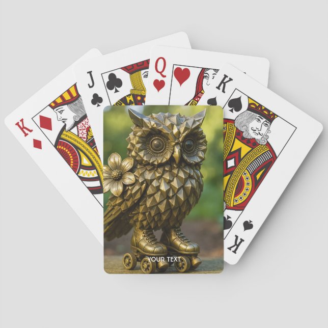 Fantasy Cute Brass Owl Skates Poker Cards (Back)