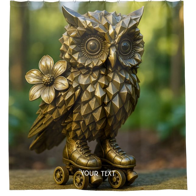 Fantasy Cute Brass Owl Skates Shower Curtain (Front)