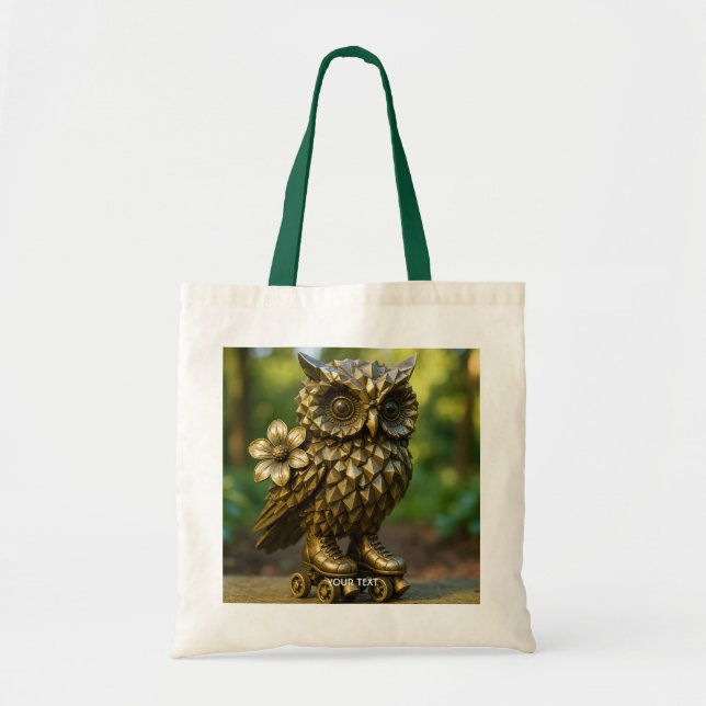 Fantasy Cute Brass Owl Skates Tote Bag (Front)