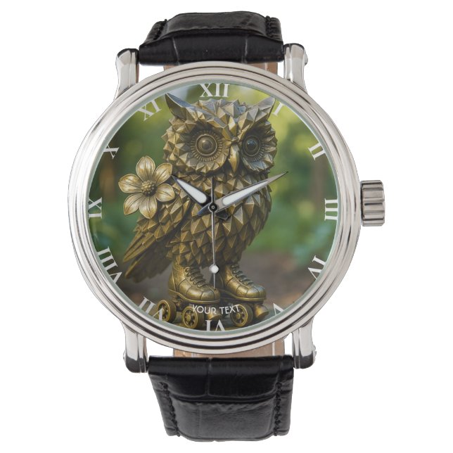 Fantasy Cute Brass Owl Skates Watch (Front)
