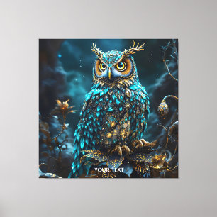 Fantasy Cute Brass Turquoise Owl Canvas Print