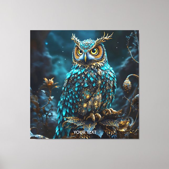 Fantasy Cute Brass Turquoise Owl Canvas Print (Front)