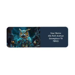 Fantasy Cute Brass Turquoise Owl Label