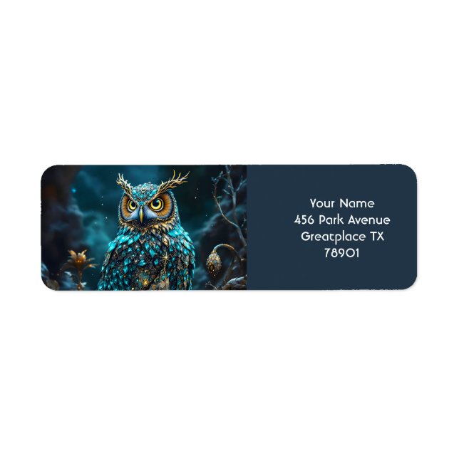 Fantasy Cute Brass Turquoise Owl Label (Front)