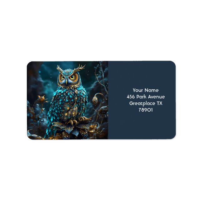 Fantasy Cute Brass Turquoise Owl Label (Front)