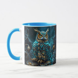 Fantasy Cute Brass Turquoise Owl Mug