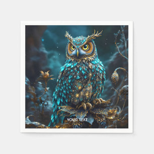 Fantasy Cute Brass Turquoise Owl Napkins