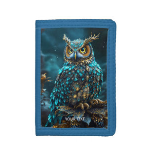 Fantasy Cute Brass Turquoise Owl Trifold Wallet